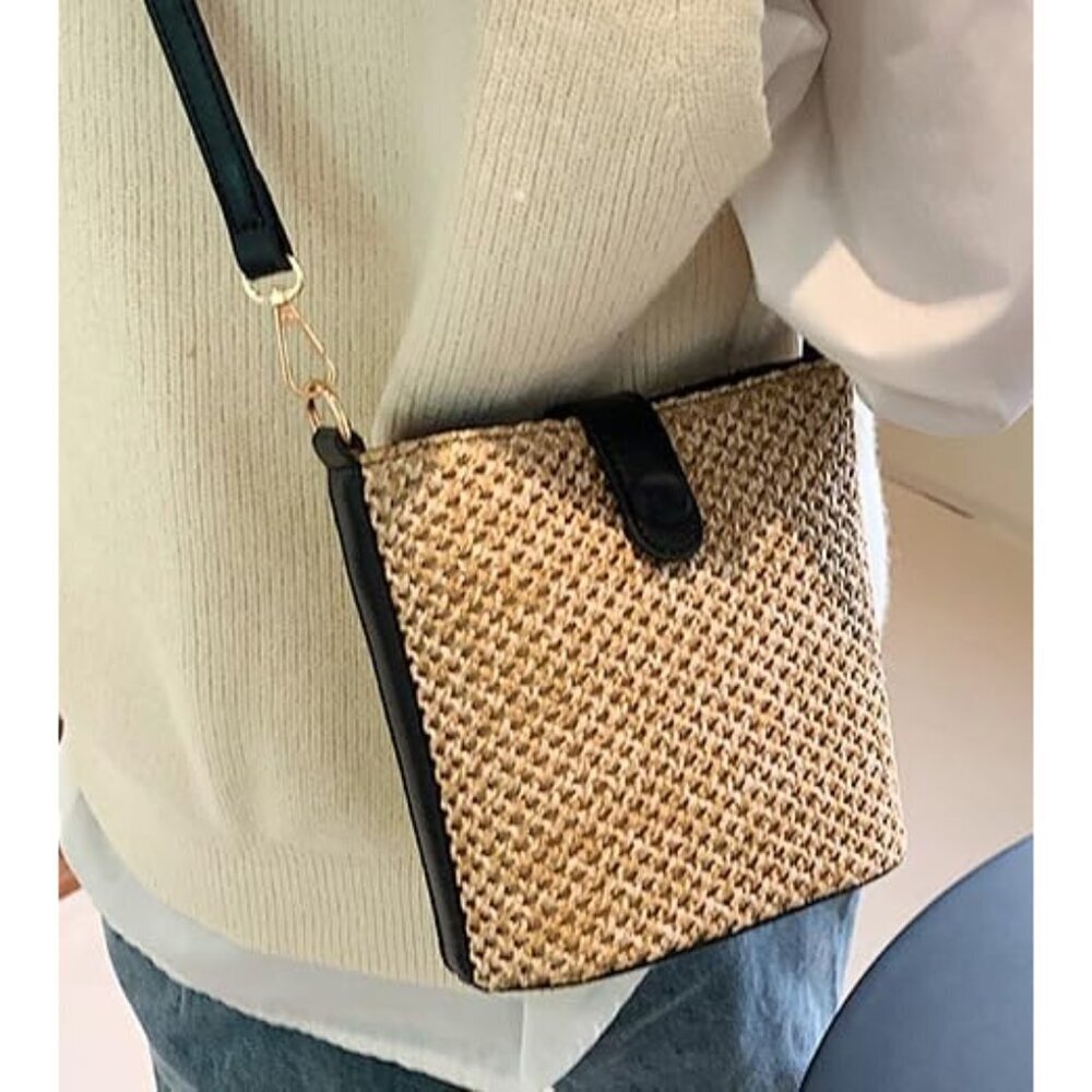 Women Straw Crossbody Bag Handmade Rattan Shoulder Bag Purse Vacation Chic - Picture 7 of 8